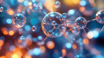 Poster - atom 3d illustration. basis of universe. particle of god, first matter. study of structure of univer