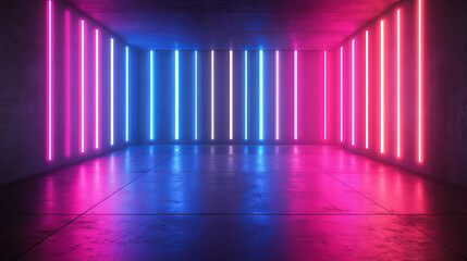 Fototapete - Neon light flashes on a technological background. 3D illustration
