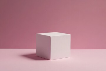 Fototapete - Minimalist white cube on soft pink background in a simple studio setting showcasing modern design concepts