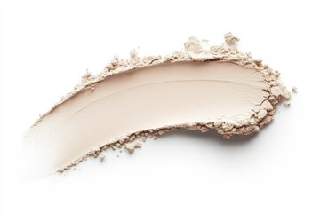 Poster - Smooth beige cosmetic powder swatch on white background showcasing texture and shade variability for beauty enhancement