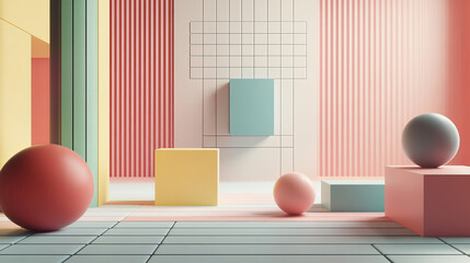 Poster - abstract geometric composition. volumetric cubes on a light background. data blocks moved in cybersp