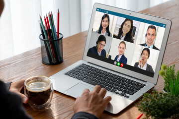 Poster - business people on video conference for modish virtual group meeting of corprate business office wor