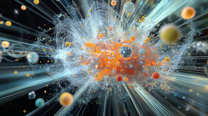 Fototapete - information blocks in the data stream. big data concept. quantum computer. nanotechnology of the fut