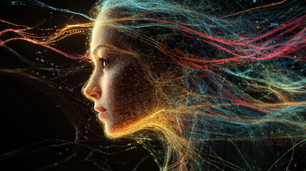 Fototapete - data flow, informational infinity. digital footprint, data collection, big data. soul, mind and arti