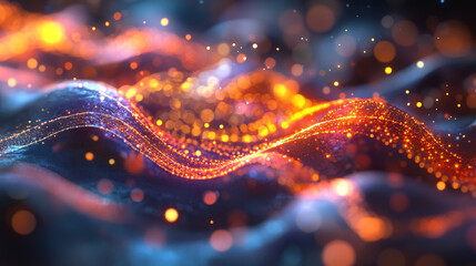 Fototapete - quantum flow of information. strings, beams of digital flow. cpu, processor and data loop. tension, 