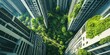 © Olexandr Tytarchuk - 'Urban Oasis: A striking aerial view showcases a modern city with an innovative approach to urban planning. Buildings adorned with green walls and rooftops integrate seamlessly with a central park.