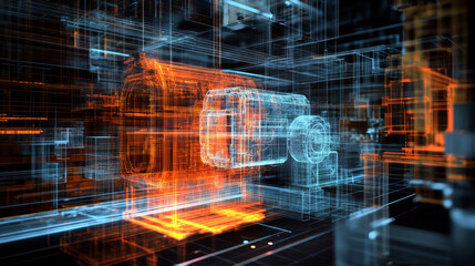Fototapete - stream digitization, program code field, big data stream, secure data, machine programming. 3d illus