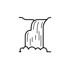 Poster - Serene Water Cascade: A simple line drawing depicting a waterfall. Illustrating nature's graceful power.