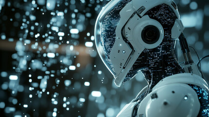 Poster - Big data concept. AI, Blockchain, Hi tech. Global database and artificial intelligence. 3D illustration of nanotech polygons in cyberspace