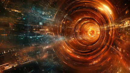 Poster - Big Data concept. Flow of digital data in  global network. Quantum computer. Speed portal. Hadron Collider, abstract 3d illustration