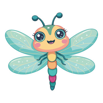 Cute Cartoon Dragonfly with Big Eyes and Colorful Wings for Kids