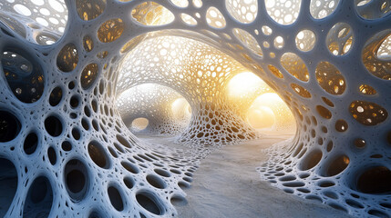 Poster - Neural network in nanotechnology cyberspace. Abstract 3D illustration of synthetic web. Organic and synthetic compounds in nanostructures. High resolution high tech poster
