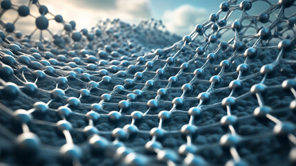 Poster - Neural network in nanotechnology cyberspace. Abstract 3D illustration of synthetic web. Organic and synthetic compounds in nanostructures. High resolution high tech poster