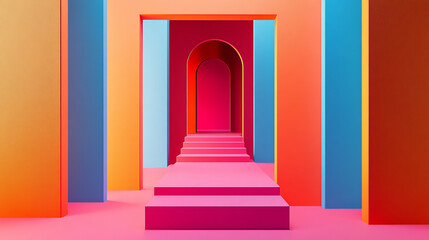 Poster - Portal, gates, rectangular shapes, suprematism. 3d illustration of abstract cyberspace