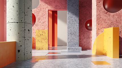 Poster - Portal, gates, rectangular shapes, suprematism. 3d illustration of abstract cyberspace