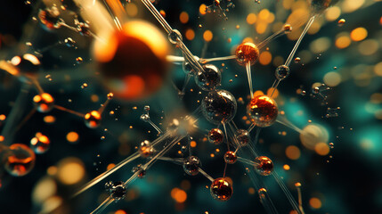 Poster - Science and laboratory research. Medical background with molecules and atoms 3D illustration