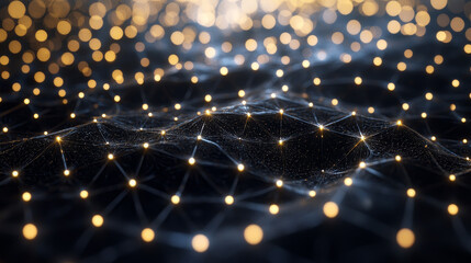 Poster - Atom, structure and research. Artificial intelligence and scientific discoveries. 3D illustration of a nanostructured core. Digitalization of science. Physics and hi-tech