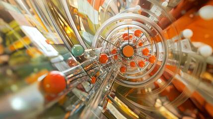 Poster - Creation of artificial intelligence. Experiments with the hadronic collider. Investigation of the structure of an atom. 3D illustration of an innovative breakthrough in science