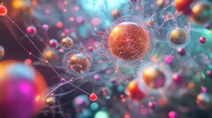 Poster - Creation of artificial intelligence. Experiments with the hadronic collider. Investigation of the structure of an atom. 3D illustration of an innovative breakthrough in science