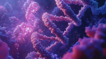 Poster - DNA research molecule. 3D illustration. Analysis of structure human genome