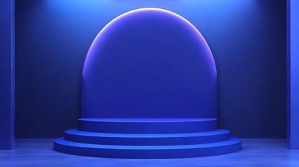 Aufkleber - Abstract Blue Stage Design Modern Minimalist Background Elegant Studio Product Presentation Platform Cylindrical Steps Showcase Display Scene 3D      