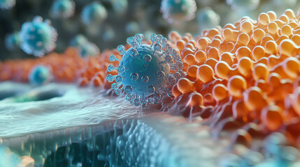 Poster - Molecule 3D illustration. Scientific breakthrough in the field of molecular synthesis. Nanotechnology in medical research of biochemical processes