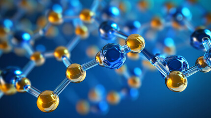 Poster - Molecule 3D illustration. Scientific breakthrough in the field of molecular synthesis. Nanotechnology in medical research of biochemical processes
