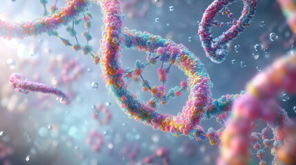 Poster - Medical studies of molecular structures. Science in the service of man. Technologies of the future in our life. 3D illustration of a molecule model in neon light