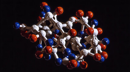 Poster - Medical studies of molecular structures. Science in the service of man. Technologies of the future in our life. 3D illustration of a molecule model in neon light