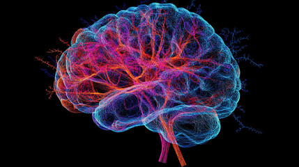 Poster - Nanotech and molecular research. Computer simulation and laboratory experiments. 3D illustration of neural networks in modern medicine