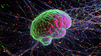 Poster - Nanotech and molecular research. Computer simulation and laboratory experiments. 3D illustration of neural networks in modern medicine
