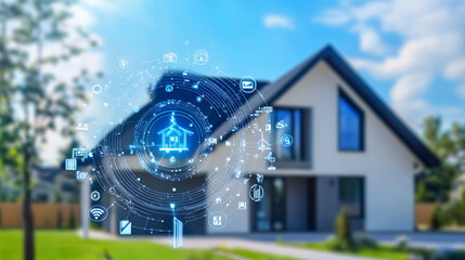 Poster - Artificial intelligence, digital mind, smart home, hi-tech technology, robot android 3D illustration. Innovation in global computerization of modern world
