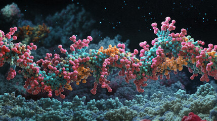 Poster - DNA genome research. DNA molecule structure. 3D double helix illustration. Genetic engineering of the future