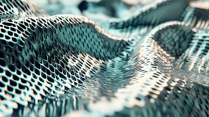 Aufkleber - Abstract wavy mesh pattern in turquoise and silver tones creates dynamic flowing surface with metallic grid texture and rippling movement effect.