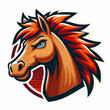 © drawscontent - 'Logotipo de mascote de cavalo em estilo cartoon sobre fundo branco, desenhado como um emblema vetorial vibrante. Ilustração em formato EPS10, ideal para marcas, equipes esportivas ou projetos gráfico