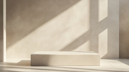 Aufkleber - Beige Minimalist Product Display Platform Empty Stage Studio Modern Neutral Background Sunlit Room Interior Design Mockup Scene Elegant Showcase Cream