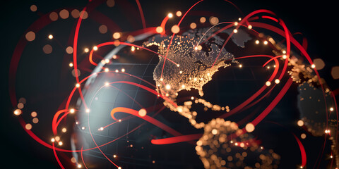 Wall Mural - america network on globe, usa finance connectivity, world business trading, cyberspace telecommunica