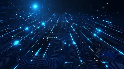 Poster - Abstract Futuristic Technology Background Digital Network Circuit Board Blue Lines Glowing Nodes Elegant Modern Design High Tech Innovation Data      