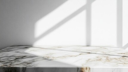 Aufkleber - Elegant White Marble Tabletop Mockup Sunlight Shadow Interior Design Minimalist Product Display Background Texture Showcase Modern Clean Surface      