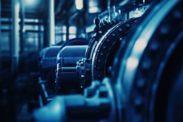 Poster - Industrial machinery in a manufacturing facility under blue lighting