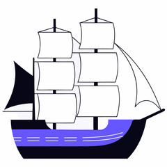 exceptional contemporary silhouette of a sailing ship. crisp edges, flat color, scalable design. vec