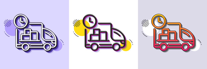 Poster - delivery line icon. halftone dotted pattern. gradient icon with grain shadow. truck service sign. ex