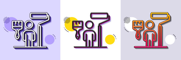Poster - painter line icon. halftone dotted pattern. gradient icon with grain shadow. paint brush roller sign