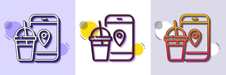Poster - food delivery app line icon. halftone dotted pattern. gradient icon with grain shadow. contactless m