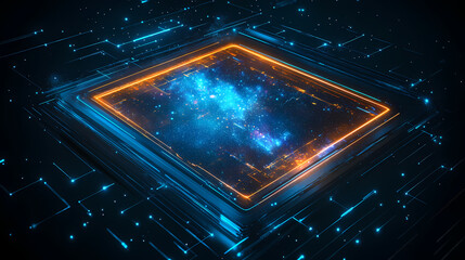 Wall Mural - Cosmic tablet: a digital galaxy. Nebula Tablet. Illustration