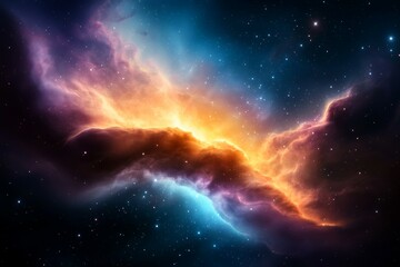 Wall Mural - colorful space with a large orange cloud in the middle