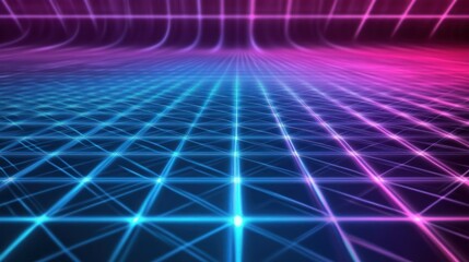 Poster - Vibrant Neon Grid Background: Geometric Abstract