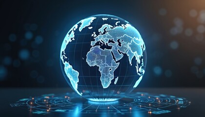 Aufkleber - Holographic globe shows global news updates. Digital world map, real-time data visualization. Modern tech for business, finance, communication. Futuristic design.