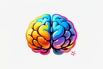 Aufkleber - Colorful brain illustration with vibrant gradient from orange to blue, showing left and right hemispheres on white background, isolated design element for creative concepts.