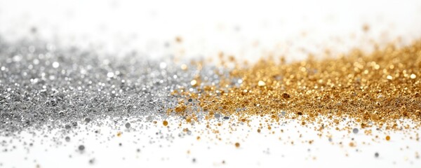 Aufkleber - Silver, gold glitter sparkles isolated on white background. Shiny glitter elements for holiday, festive designs. Great for Christmas New Year projects, party decorations, luxury wedding invitations.